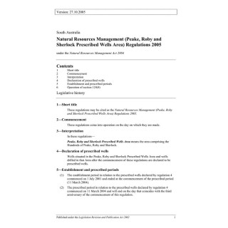 Natural Resources Management (Peake Roby and Sherlock Prescribed Wells Area) Regulations 2005
