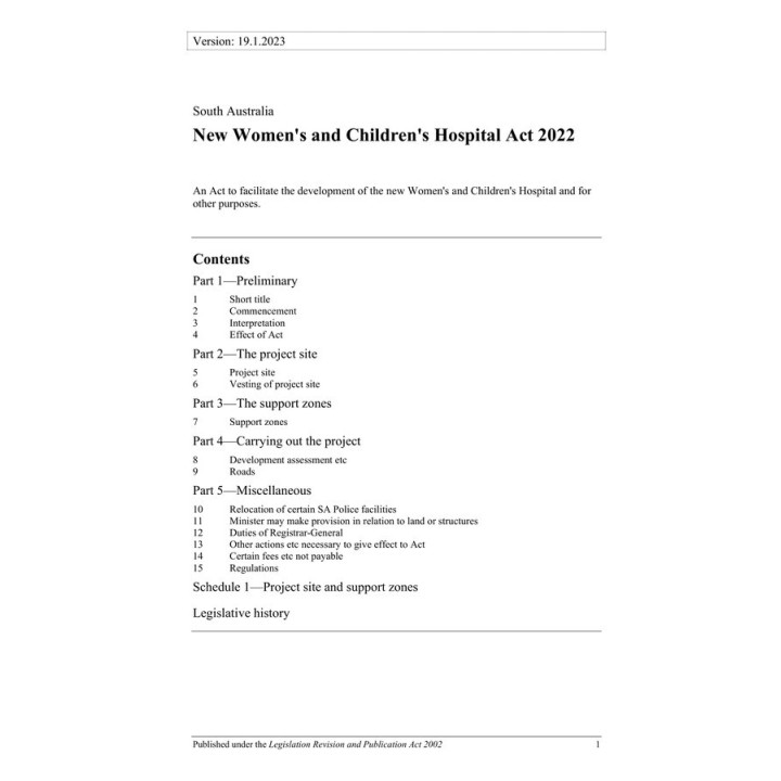 New Women’s and Children’s Hospital Act 2022