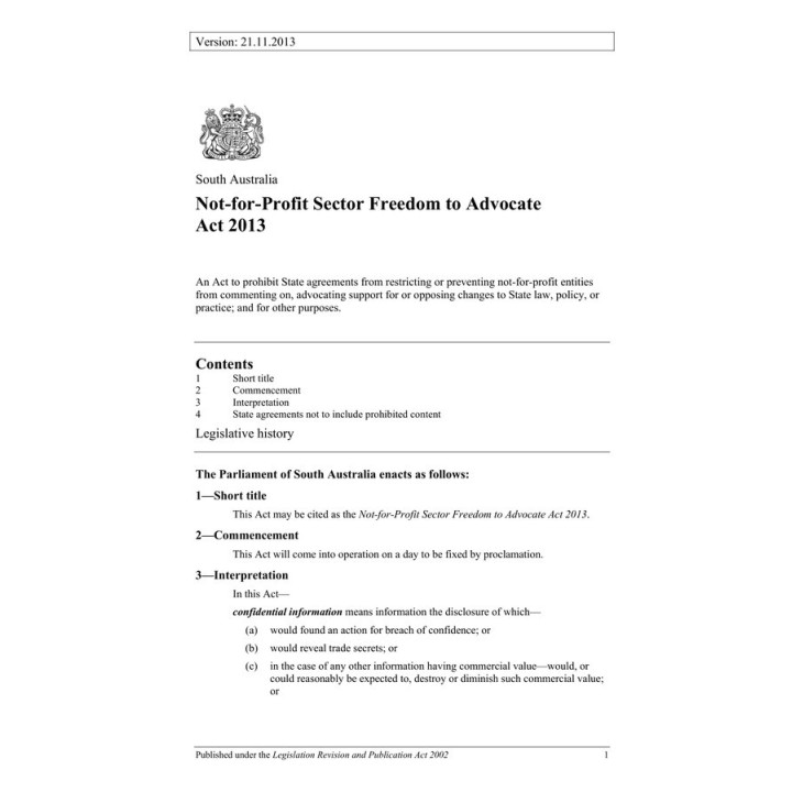 Not-for-Profit Sector Freedom to Advocate Act 2013