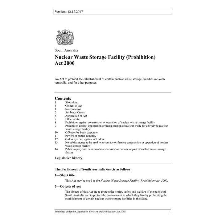Nuclear Waste Storage Facility (Prohibition) Act 2000