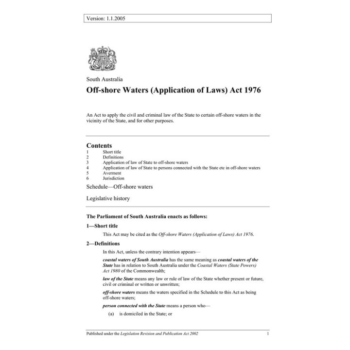 Off-shore Waters (Application of Laws) Act 1976