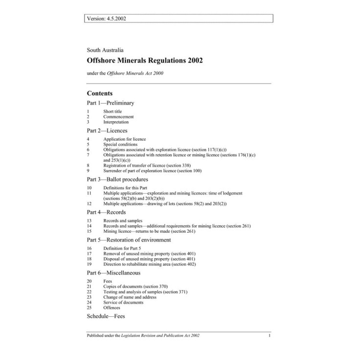 Offshore Minerals Regulations 2002