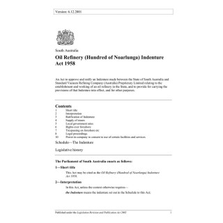 Oil Refinery (Hundred of Noarlunga) Indenture Act 1958