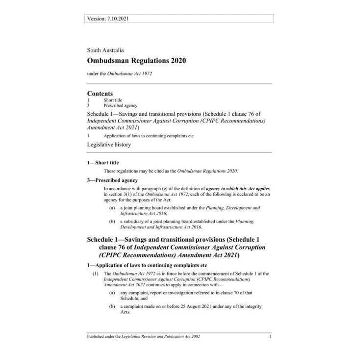 Ombudsman Regulations 2020