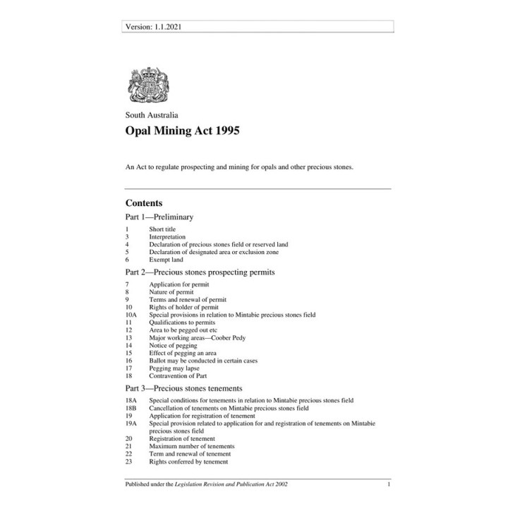 Opal Mining Act 1995