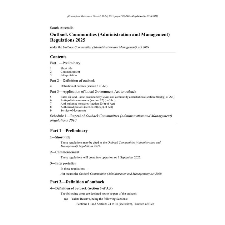 Outback Communities (Administration and Management) Regulations 2025