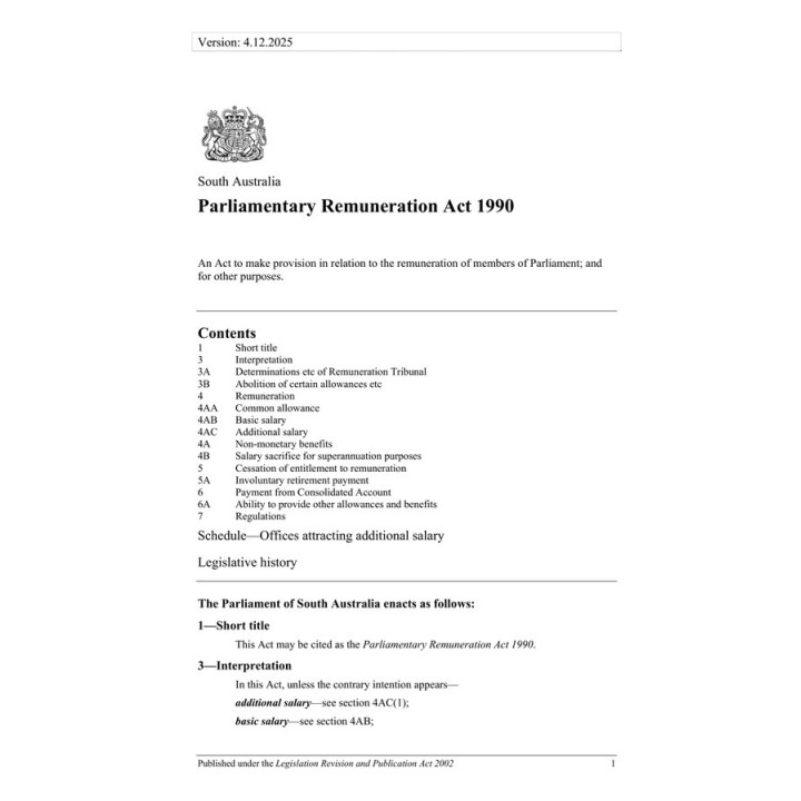 Parliamentary Remuneration Act 1990