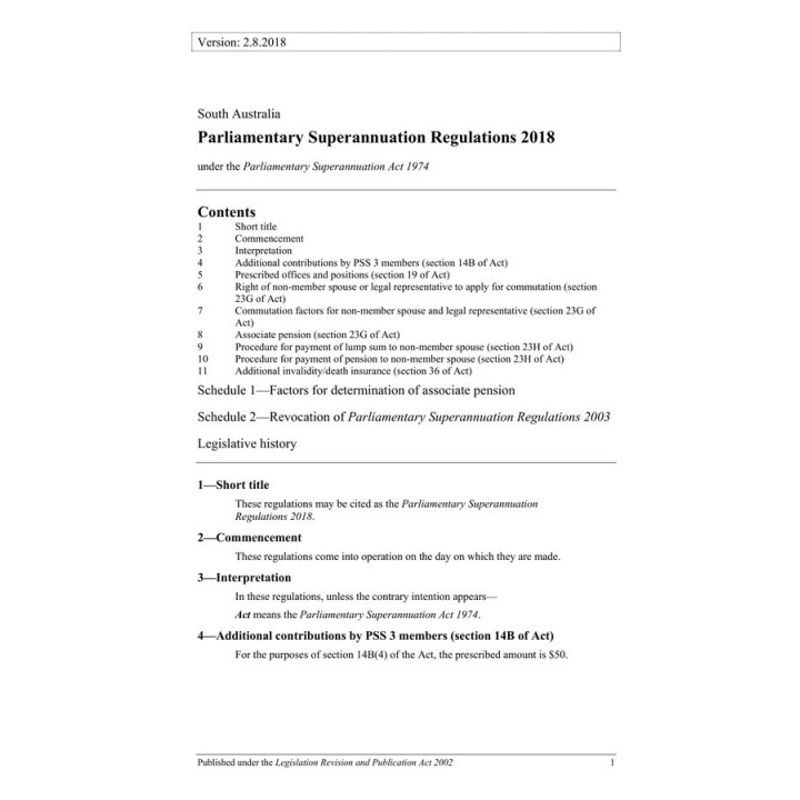 Parliamentary Superannuation Regulations 2018