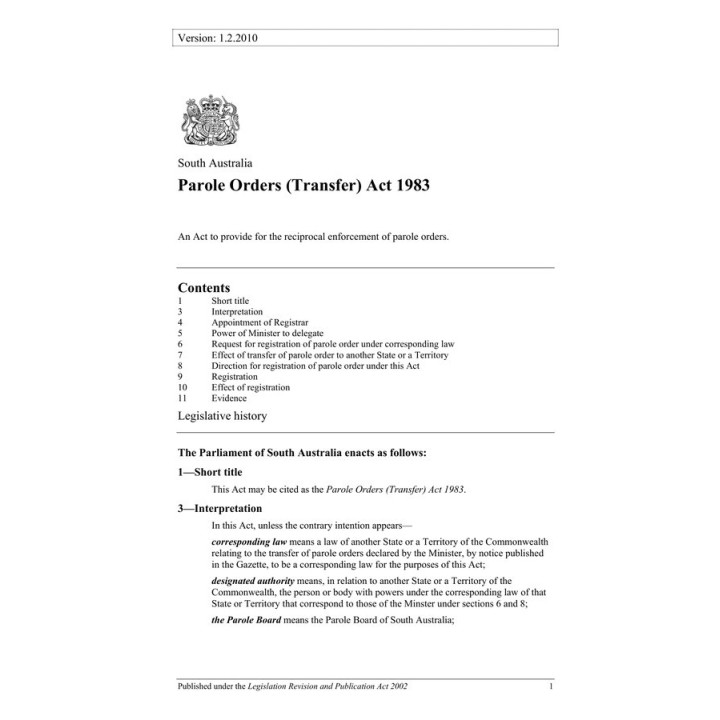 Parole Orders (Transfer) Act 1983
