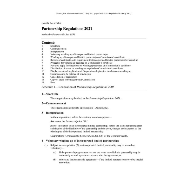 Partnership Regulations 2021