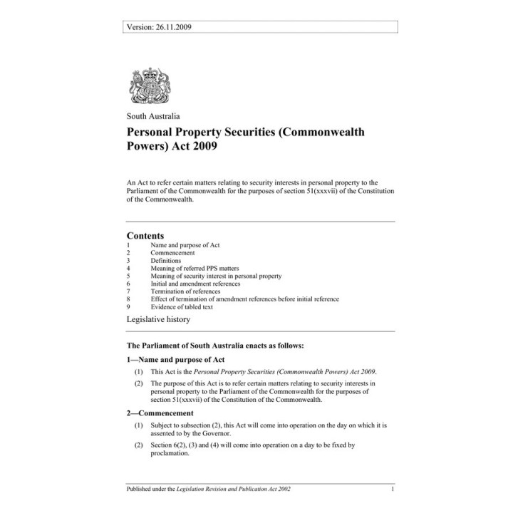 Personal Property Securities (Commonwealth Powers) Act 2009