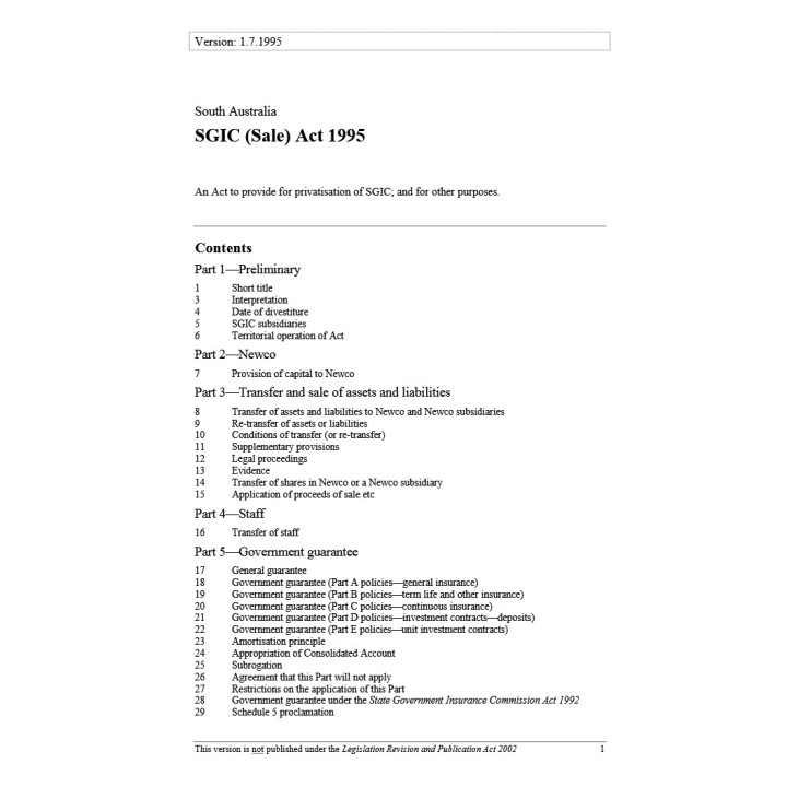 SGIC (Sale) Act 1995