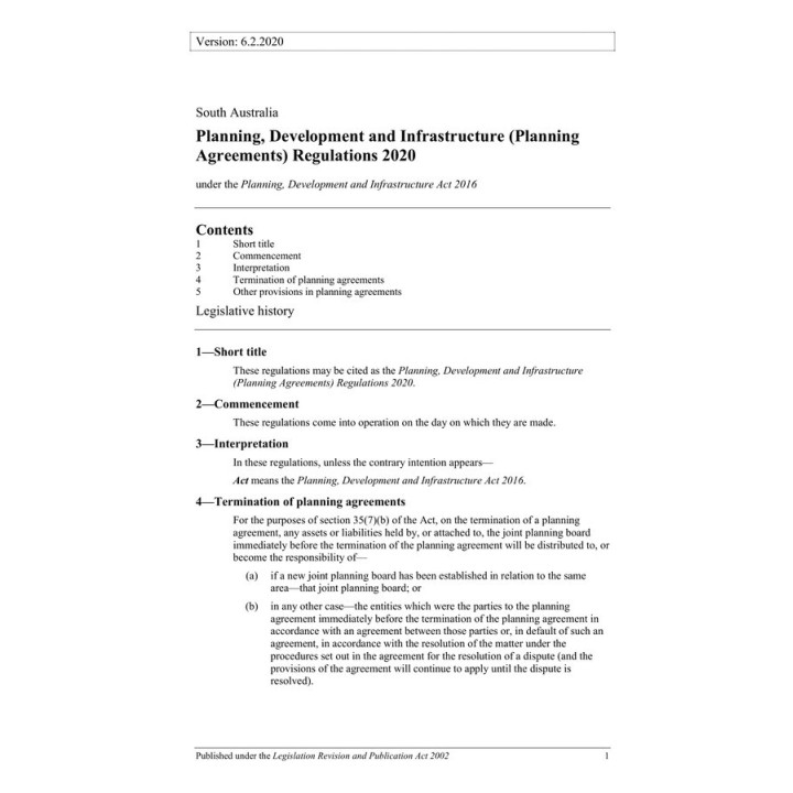 Planning, Development and Infrastructure (Planning Agreements) Regulations 2020