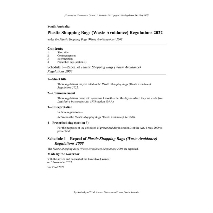 Plastic Shopping Bags (Waste Avoidance) Regulations 2022