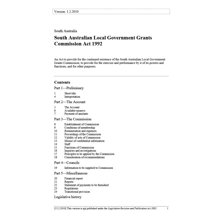 South Australian Local Government Grants Commission Act 1992