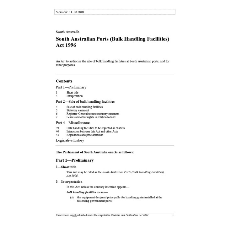 South Australian Ports (Bulk Handling Facilities) Act 1996