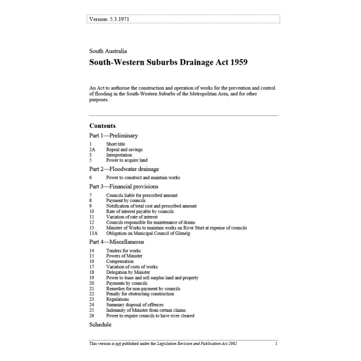 South-Western Suburbs Drainage Act 1959