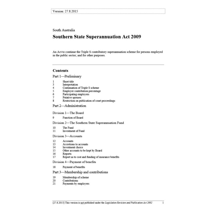 Southern State Superannuation Act 2009