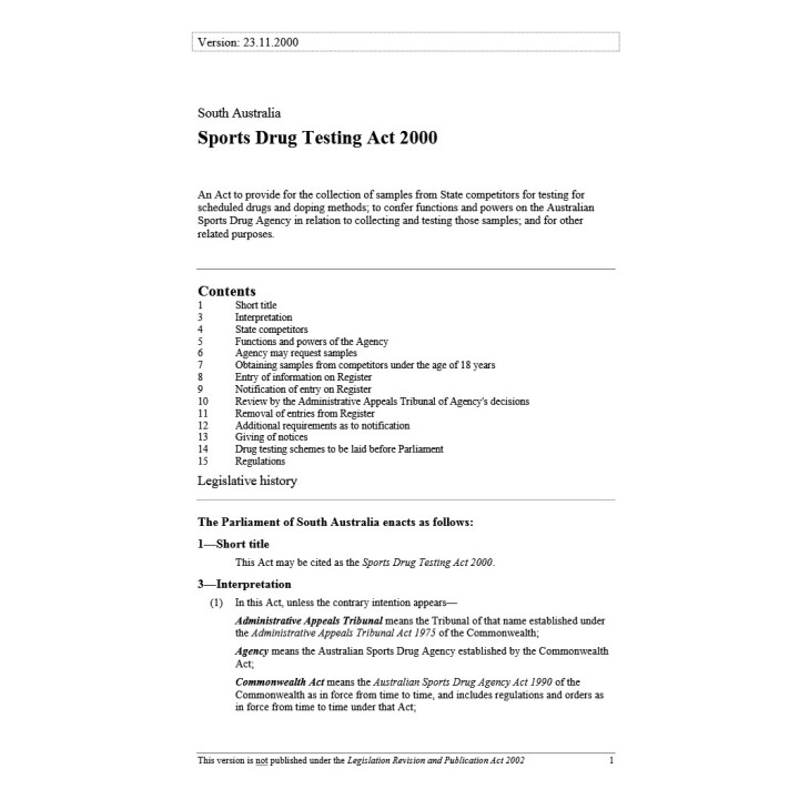 Sports Drug Testing Act 2000