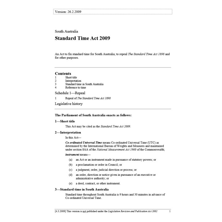 Standard Time Act 2009