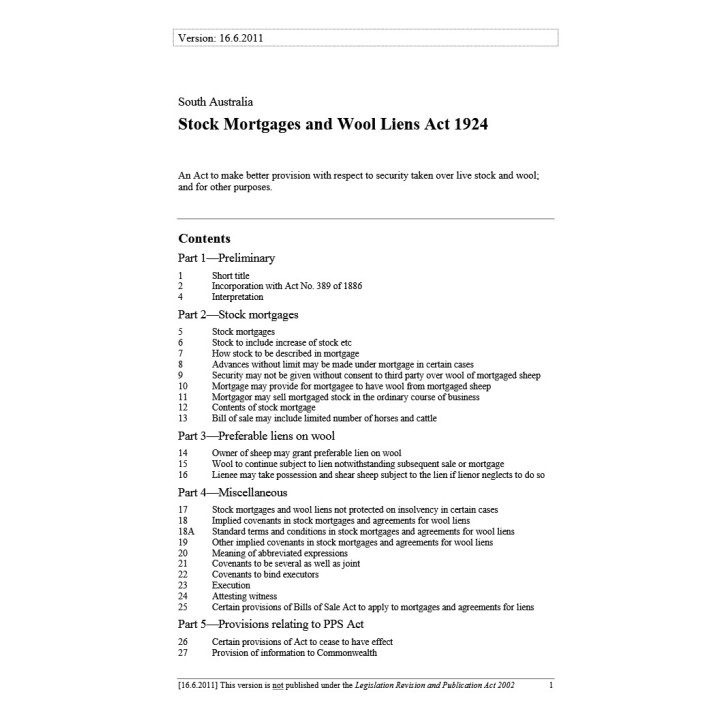 Stock Mortgages and Wool Liens Act 1924