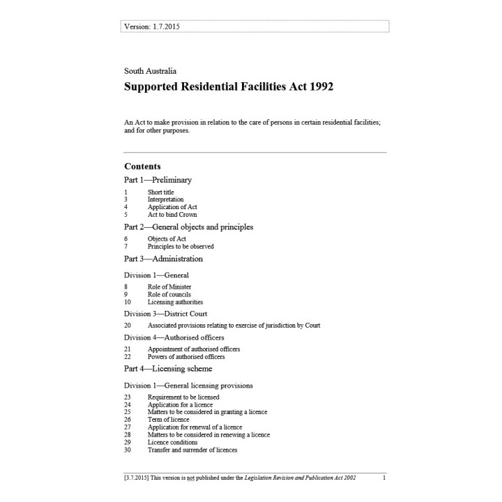 Supported Residential Facilities Act 1992