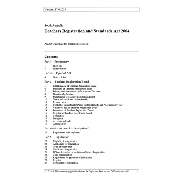 Teachers Registration and Standards Act 2004