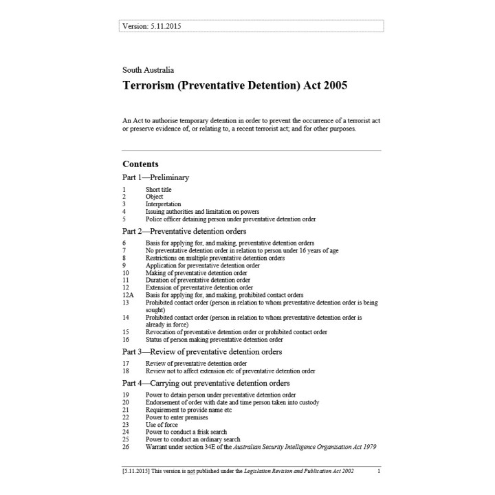 Terrorism (Preventative Detention) Act 2005