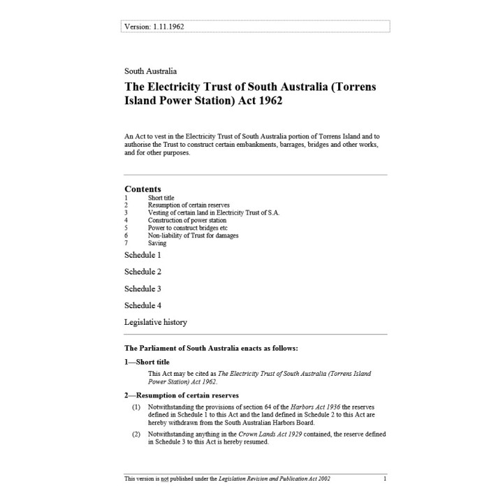 The Electricity Trust of South Australia (Torrens Island Power Station) Act 1962