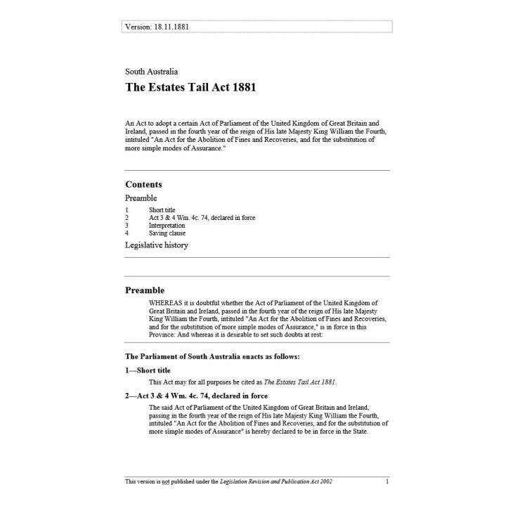 The Estates Tail Act 1881