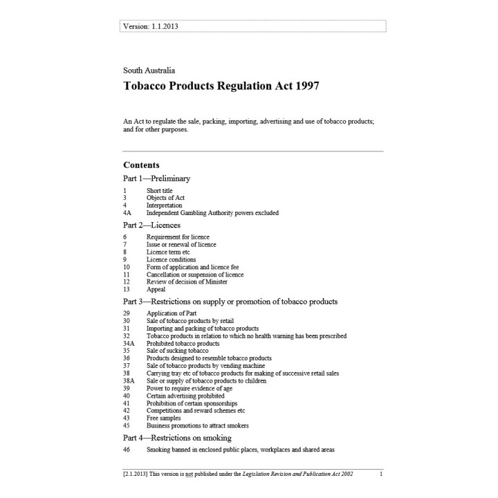 Tobacco and E-Cigarette Products Act 1997
