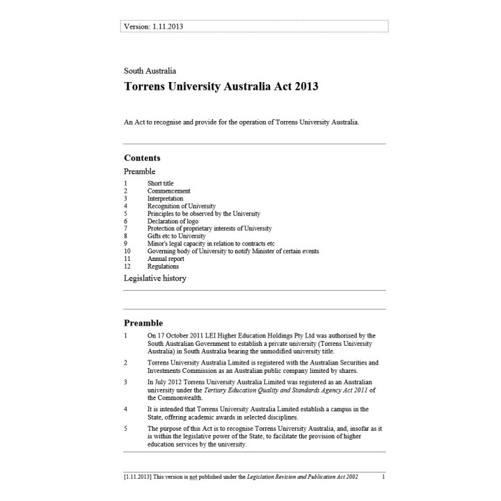 Torrens University Australia Act 2013