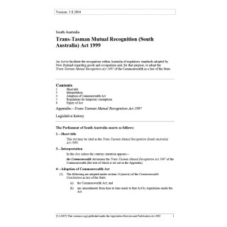 Trans-Tasman Mutual Recognition (South Australia) Act 1999