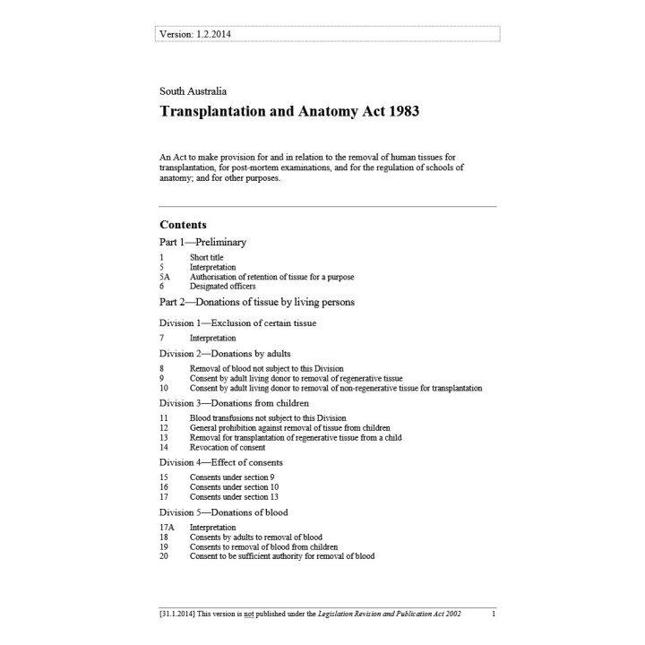 Transplantation and Anatomy Act 1983