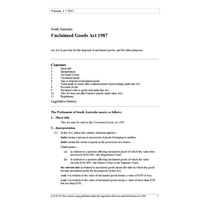 Unclaimed Goods Act 1987