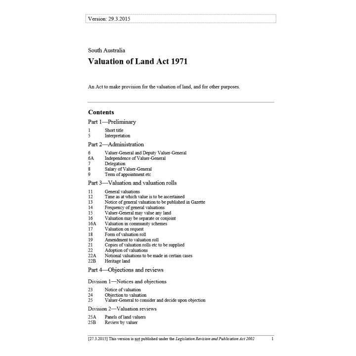 Valuation of Land Act 1971