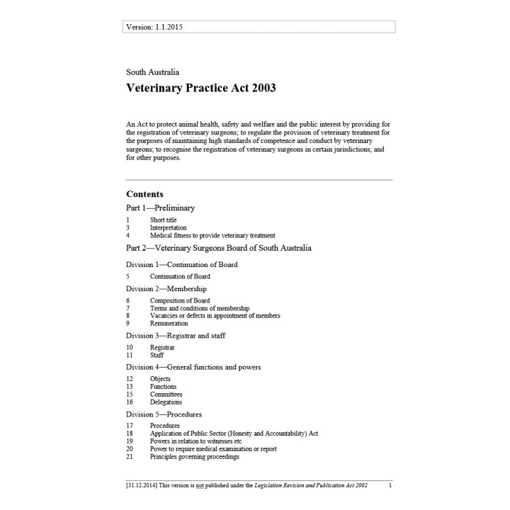 Veterinary Practice Act 2003