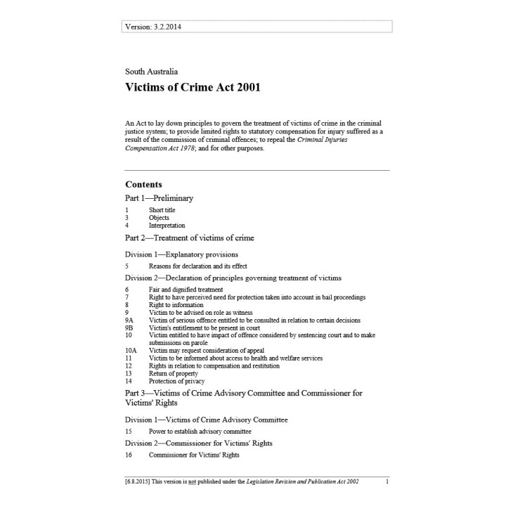 Victims of Crime Act 2001