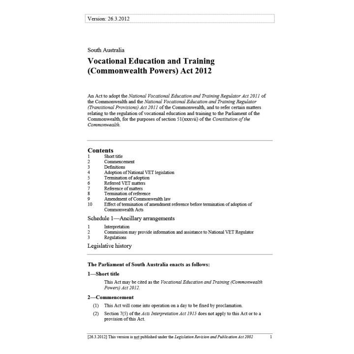Vocational Education and Training (Commonwealth Powers) Act 2012