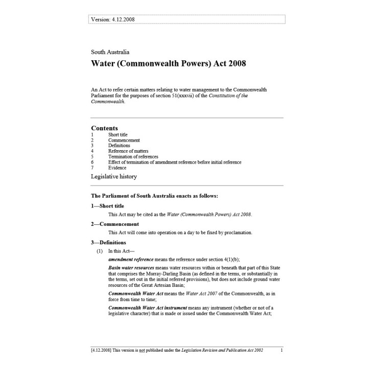 Water (Commonwealth Powers) Act 2008