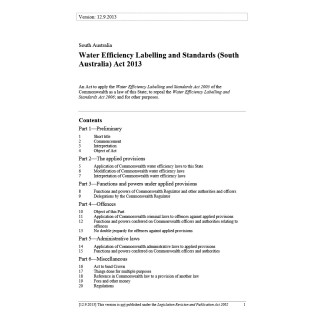 Water Efficiency Labelling and Standards (South Australia) Act 2013