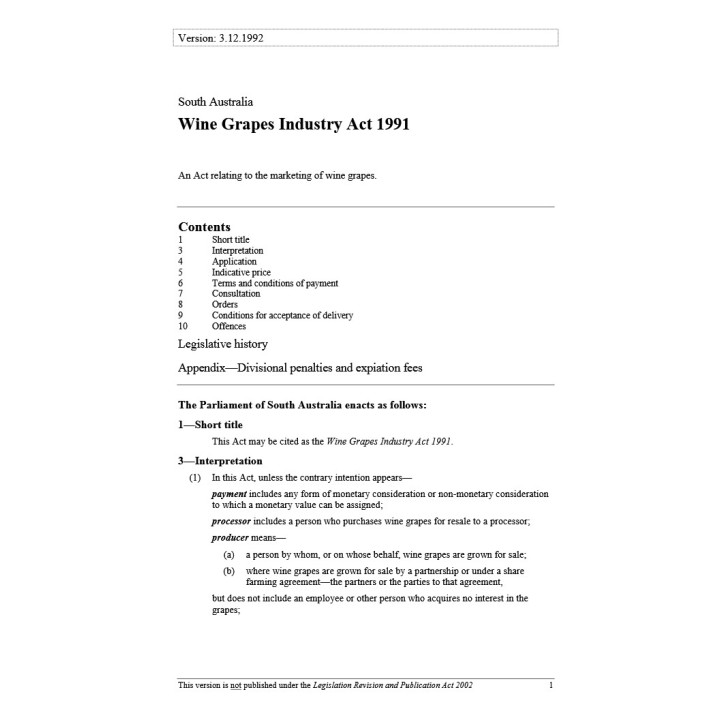Wine Grapes Industry Act 1991
