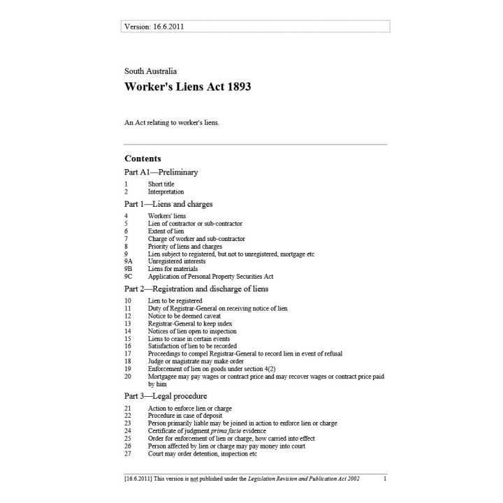 Workers Liens Act 1893