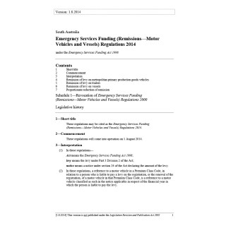 Emergency Services Funding (Remissions - Motor Vehicles and Vessels) Regulations 2014