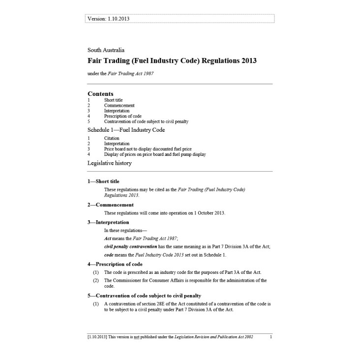 Fair Trading (Fuel Industry Code) Regulations 2013