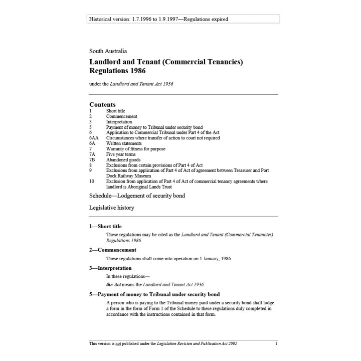 Landlord and Tenant (Commercial Tenancies) Regulations 1986