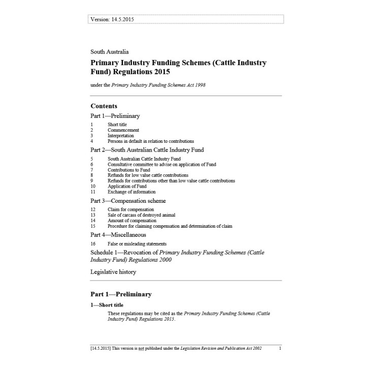 Primary Industry Funding Schemes (Cattle Industry Fund) Regulations 2015