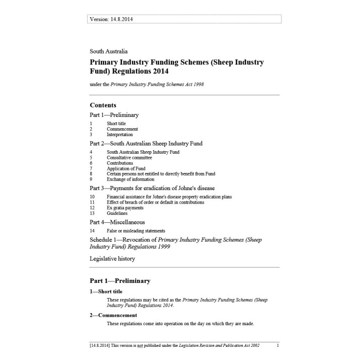 Primary Industry Funding Schemes (Sheep Industry Fund) Regulations 2014