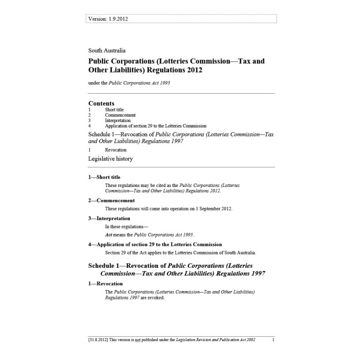 Public Corporations (Lotteries Commission - Tax and Other Liabilities) Regulations 2012