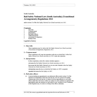 Rail Safety National Law (South Australia) (Transitional Arrangements) Regulations 2012